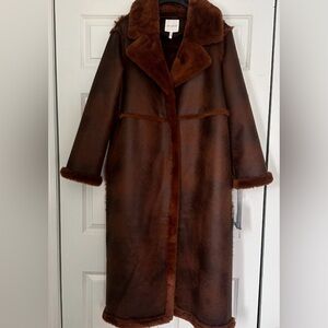 Avec Les Filles Faux Shearling Maxi Coat - Brown - Medium